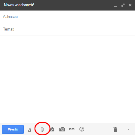 Dodawanie załącznika w poczcie Gmail